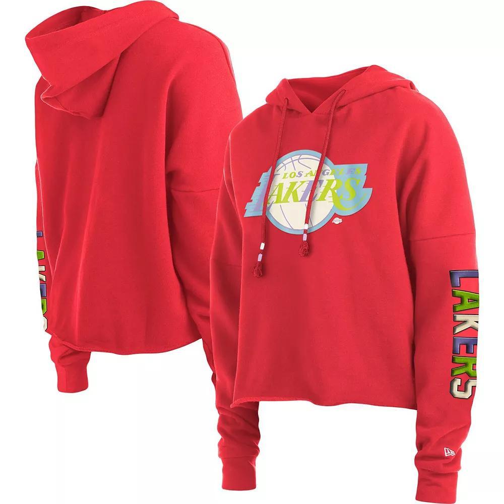 Women's New Era Red Los Angeles Lakers Color Pack Cropped Top Pullover Hoodie, Size: Medium Product Image