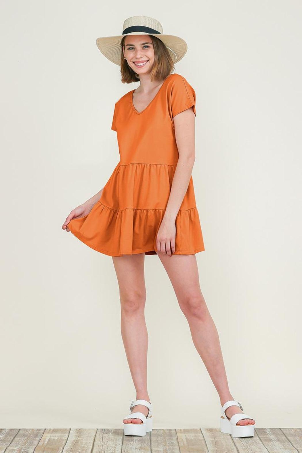 Ruffle Hem Short Sleeve 2 Layered Mini Dress Product Image