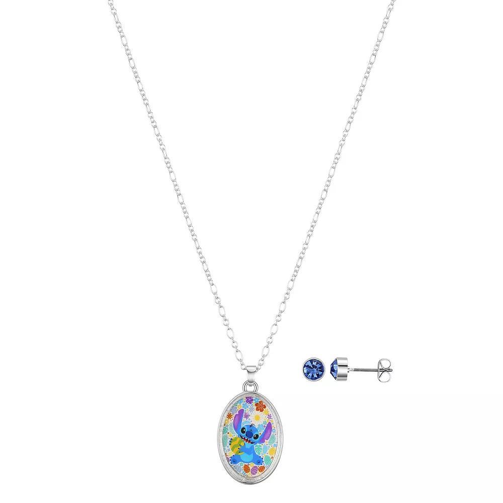 Disney's Lilo and Stitch Silver Tone Crystal Shaker Pendant Necklace and Stud Earrings Set, Women's, Multi None Product Image