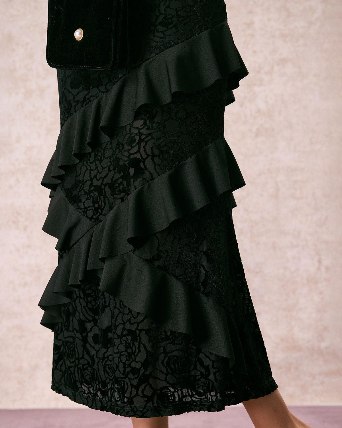 The Black V-Neck Ruffle Tiered Maxi Dress Product Image
