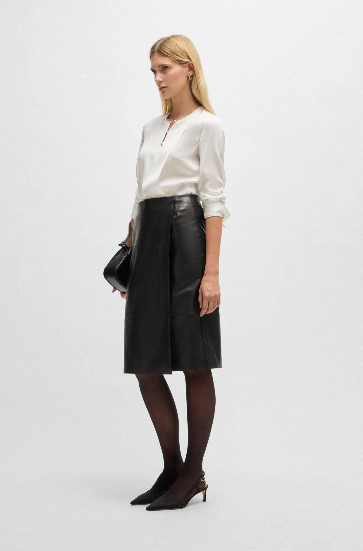 Button-neck blouse in stretch-silk crepe de chine Product Image