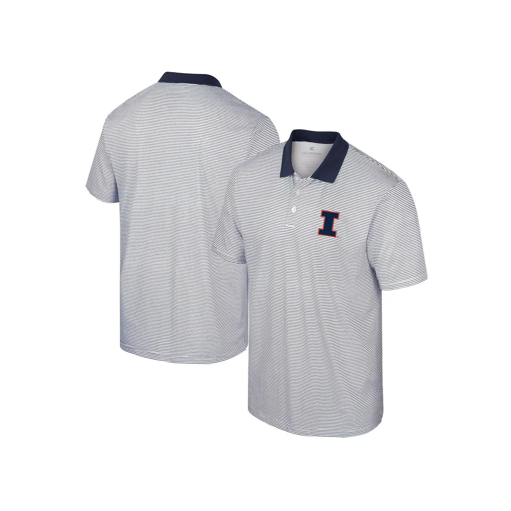 Men's Colosseum White/Navy Illinois Fighting Illini Print Stripe Polo, Size: XL Product Image