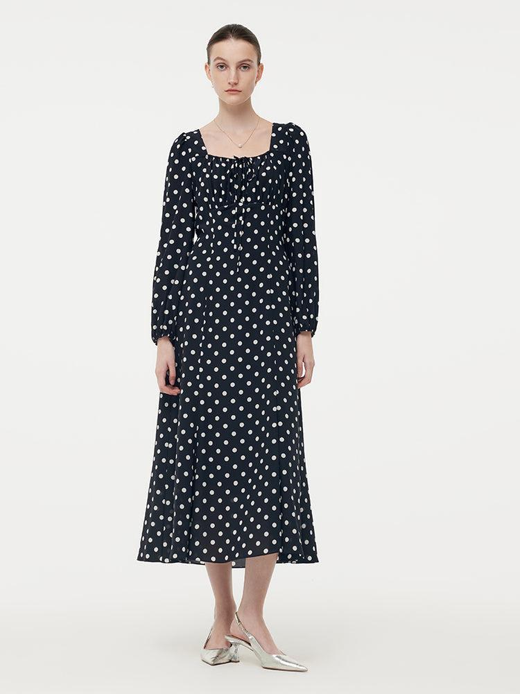 16 Momme Mulberry Slik Polka Dots Women Maxi Dress Product Image