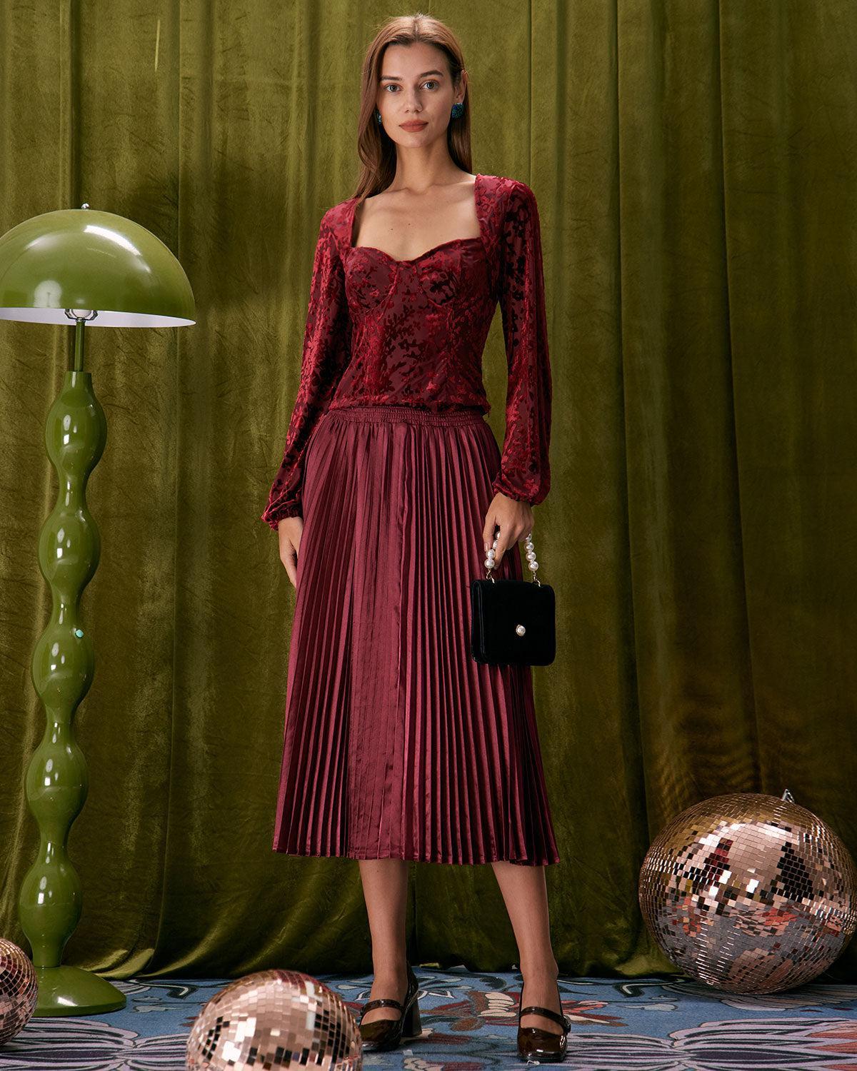 The Red Sweetheart Neck Burnout Blouse Product Image