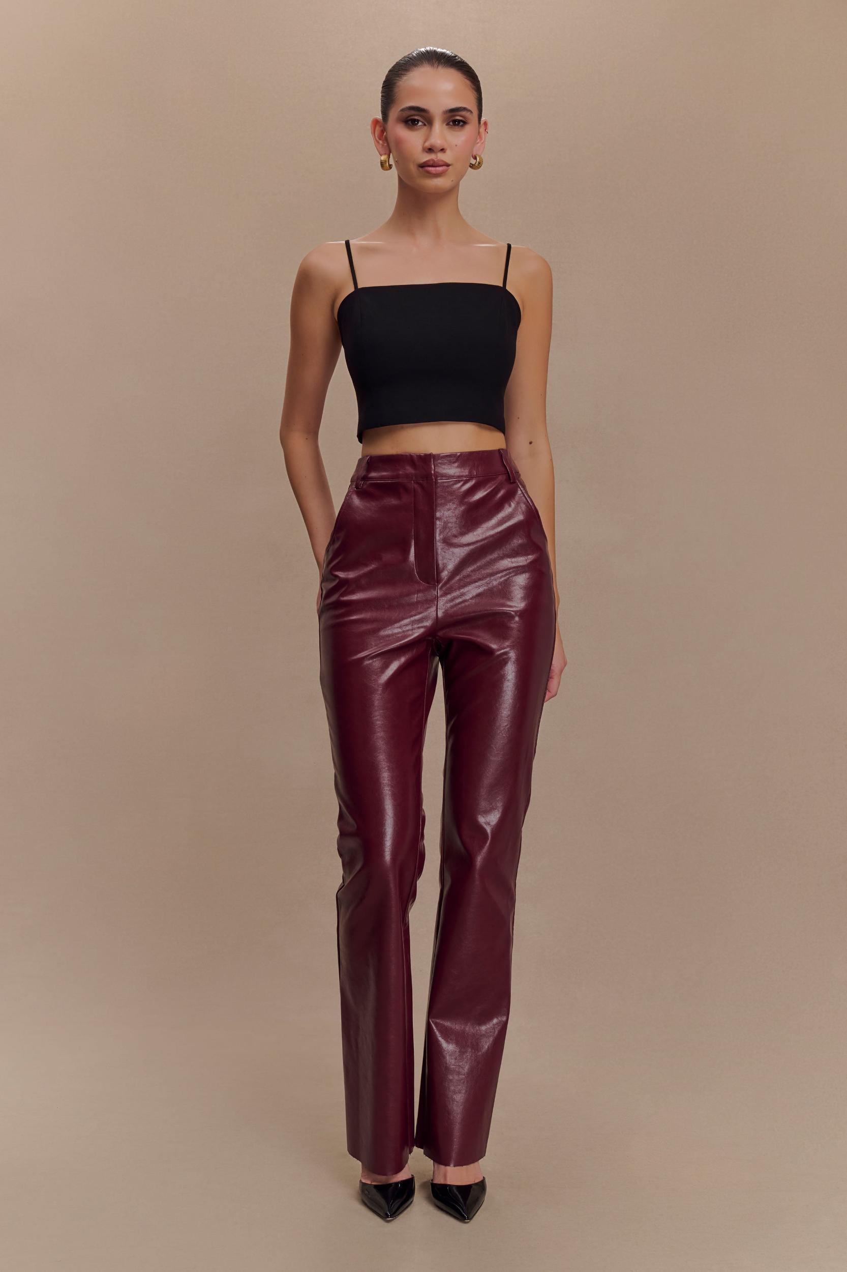 Tyra Straight Leg Faux Leather Pants - Cherry Red Product Image