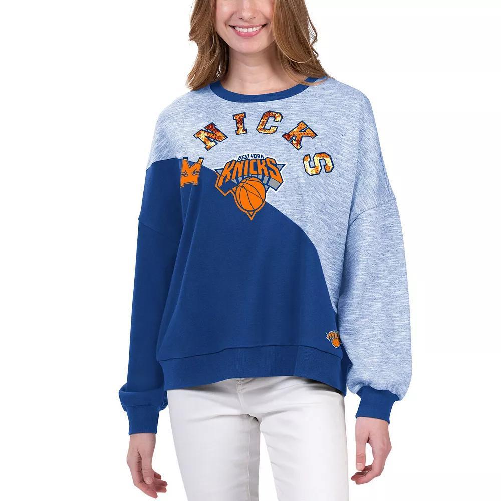 Women's G-III 4Her by Carl Banks Blue New York Knicks Benches Split Pullover Sweatshirt, Size: XL Product Image
