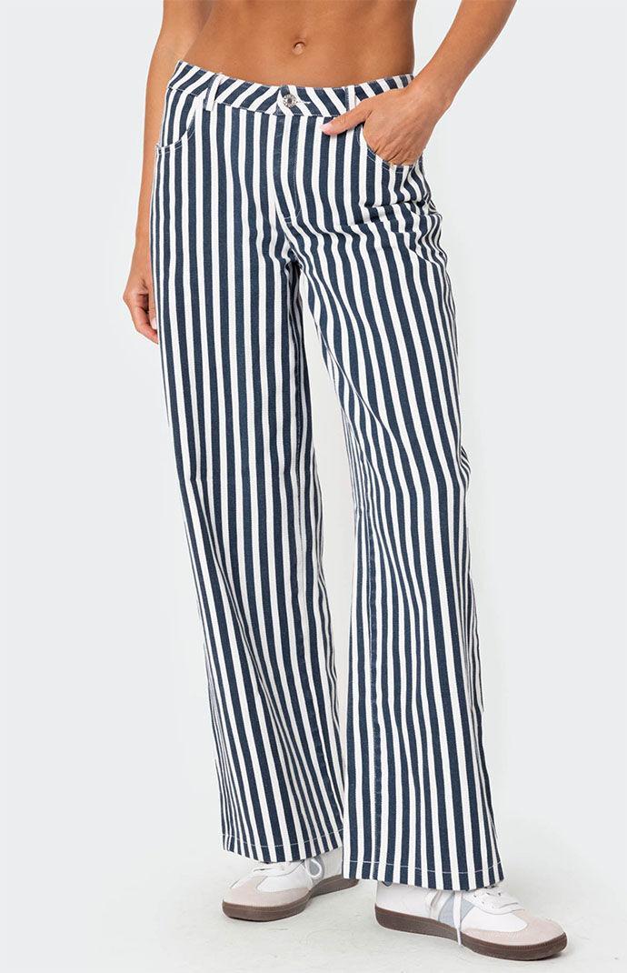 Edikted Women's Striped Low Rise Jeans in Blue/White - Product Image