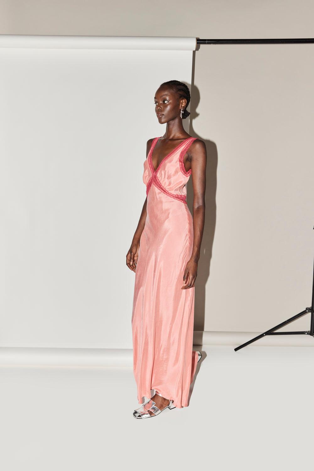 Meet Me On The Dance Floor Bias Cut Maxi Dress Coral Product Image
