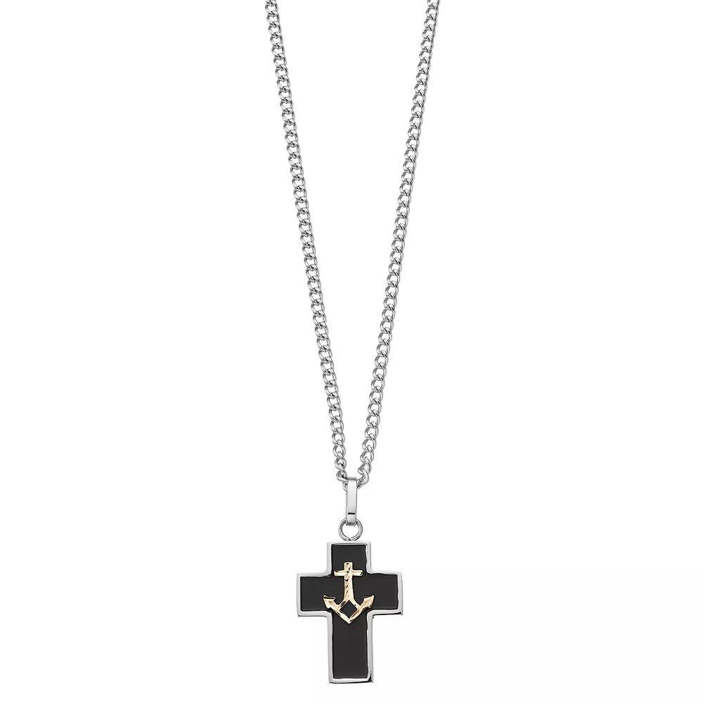 Men's Kristen Kesho 14k Gold & Stainless Steel Enameled Anchor Cross Pendant Necklace, Size: 24" Product Image