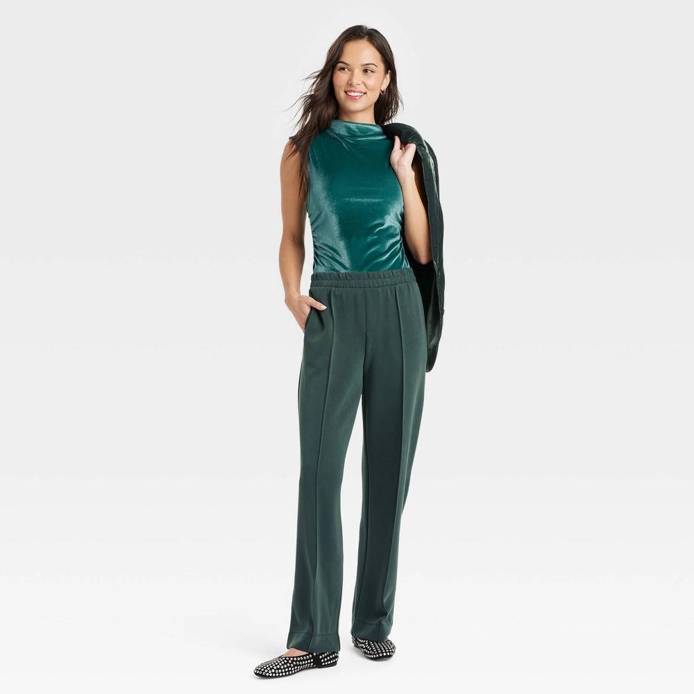 Womens High-Rise Straight Leg Pull-On Pants - A New Day Dark L Product Image