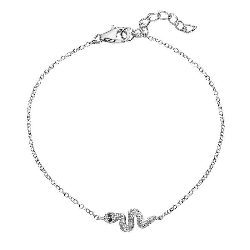 Sophie Miller Sterling Silver Black & White Cubic Zirconia Snake Link Bracelet, Women's, Size: 8" Product Image