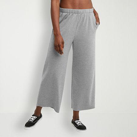 Hanes Originals Womens French Terry Wide Leg Cropped Pants Natural XL Product Image