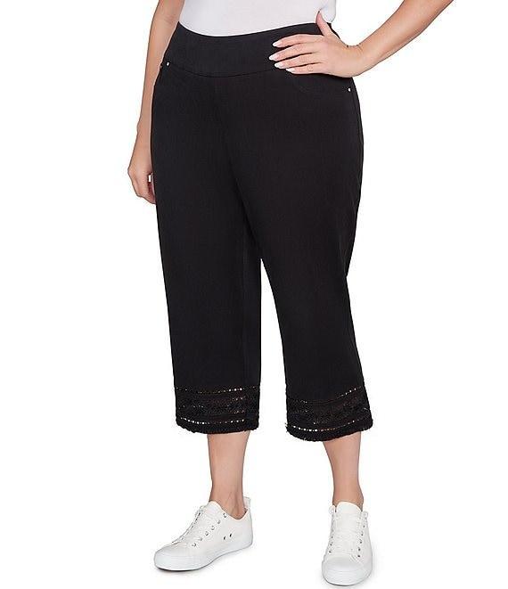 Ruby Rd. Plus Size Tencel ™ Embroidered Lotus Lace Hem Pull-On Pants Product Image