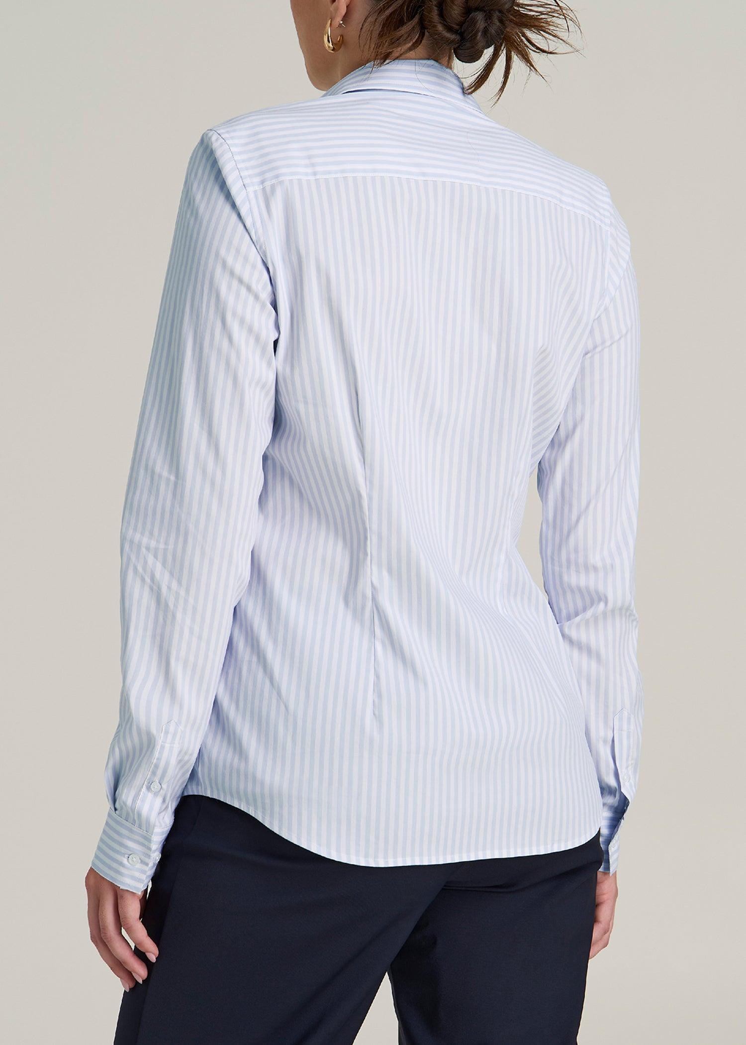 Slim Fit Button Up Women's Tall Shirt in Light Blue Stripe Product Image