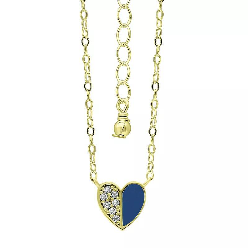 Aleure Precioso Sterling Silver Enamel & Cubic Zirconia Heart Necklace, Womens Dark Blue Product Image
