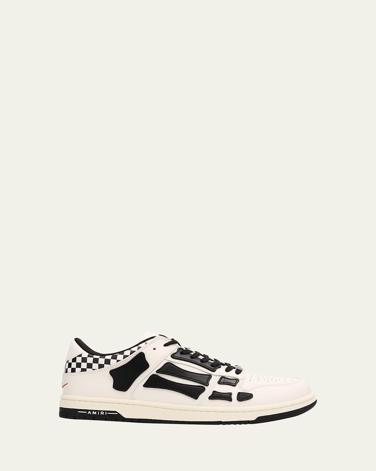 Mens Checkered Skeleton Low-Top Leather Sneakers Product Image