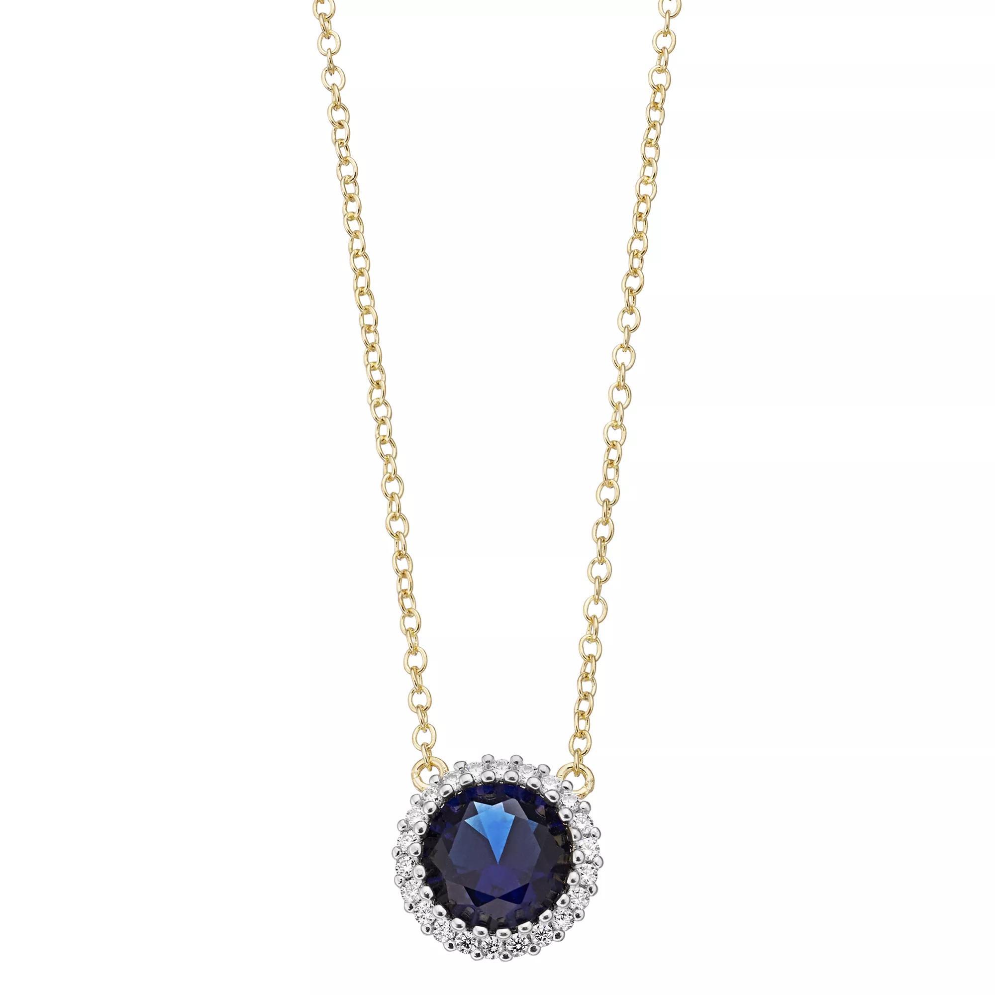Sterling Silver Two-Tone Cubic Zirconia Necklace with Gold Link Chain, Womens Blue Product Image