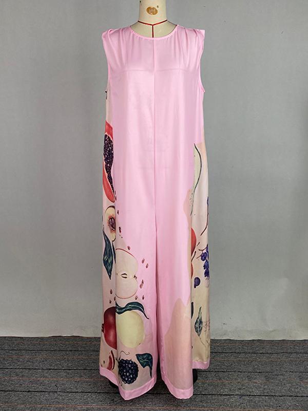 Loose Sleeveless Flower Print Round-Neck Jumpsuits Product Image