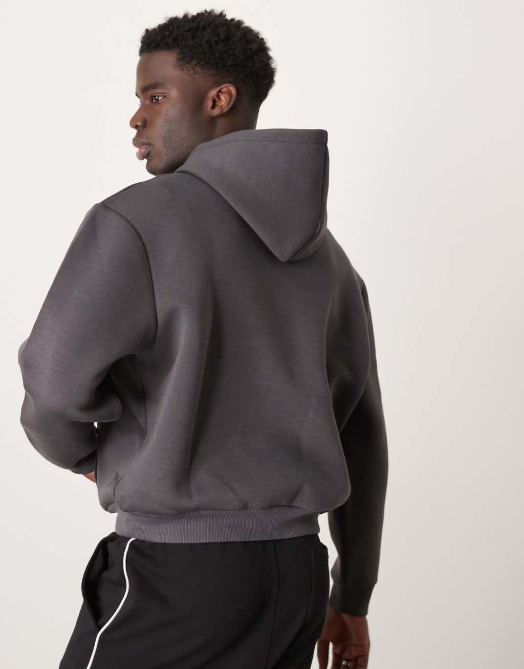 ASOS DESIGN boxy oversized scuba hoodie in washed black Product Image