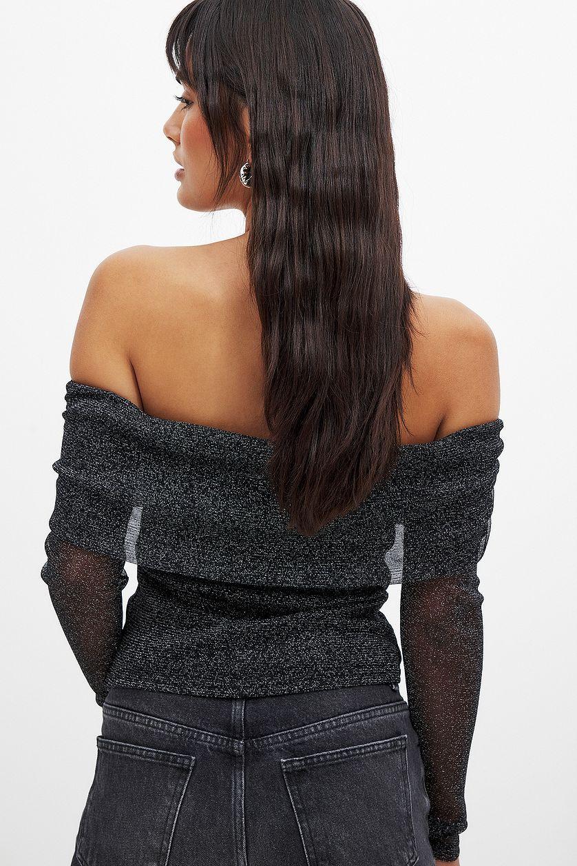 Off Shoulder Glitter Mesh Top Product Image