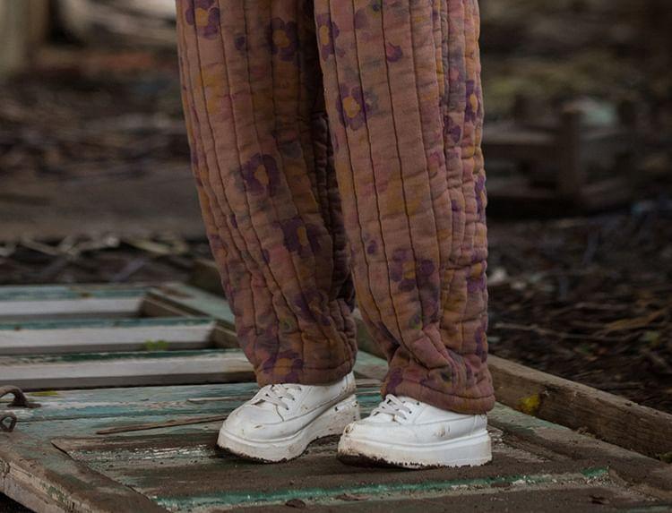 Elastic Waist Floral Print Baggy Pants Product Image