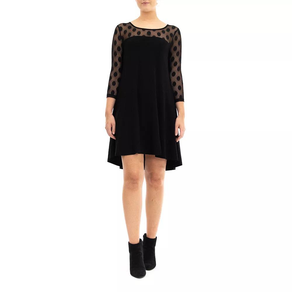 Womens Nina Leonard Sheer Polka-Dot High-Low Dress Product Image