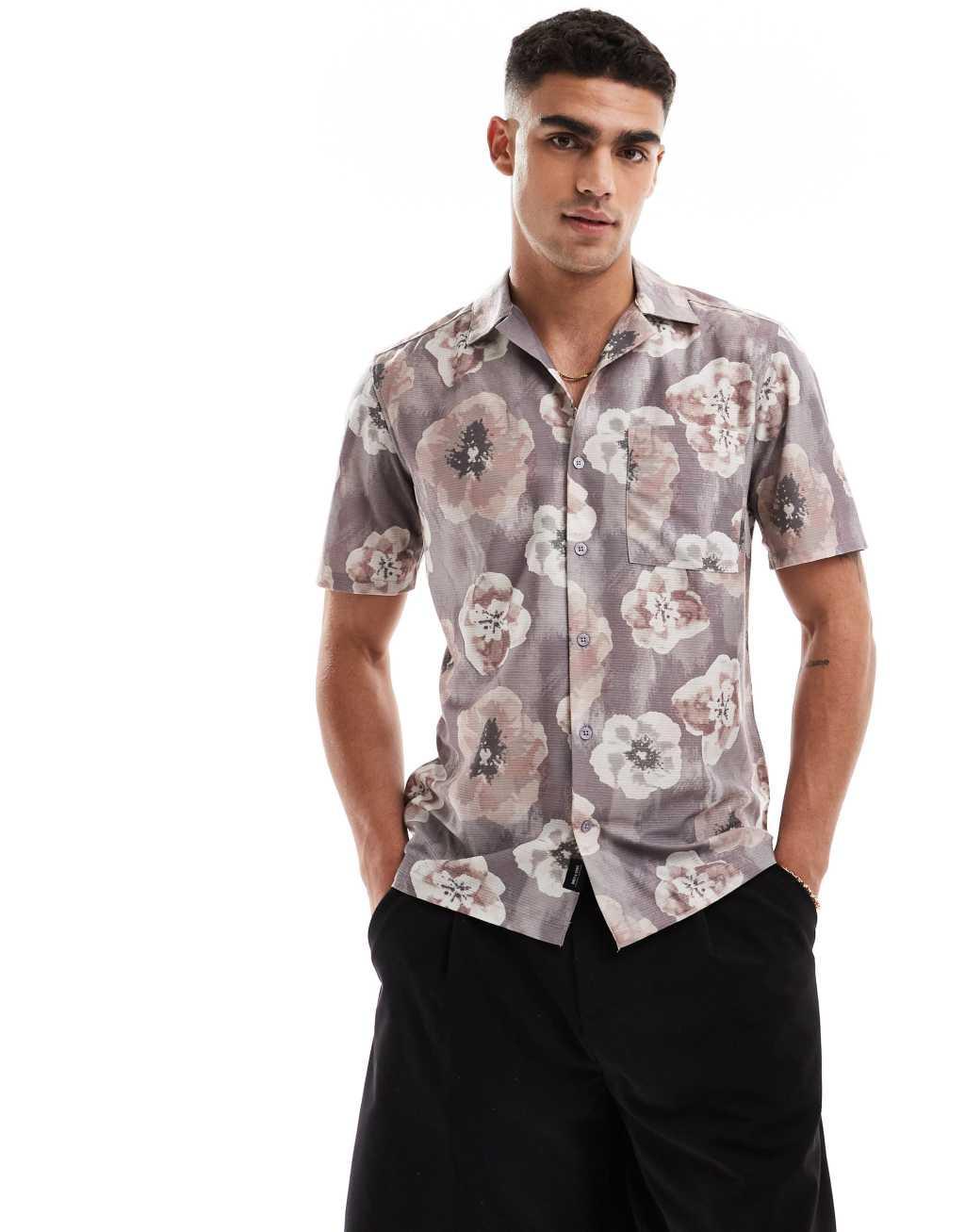 ONLY & SONS revere collar regular fit shirt with blurred floral print Product Image