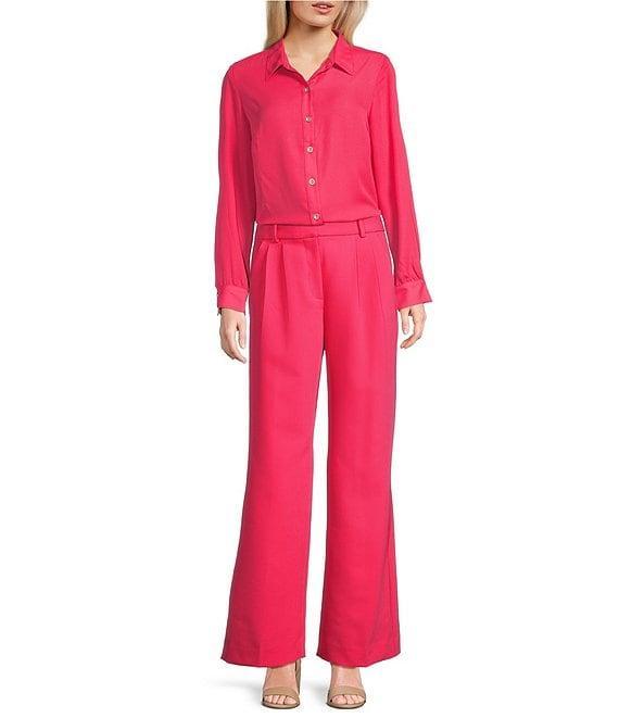 I.N. San Francisco Collared Button Front Long Sleeve Coordinating Top Product Image