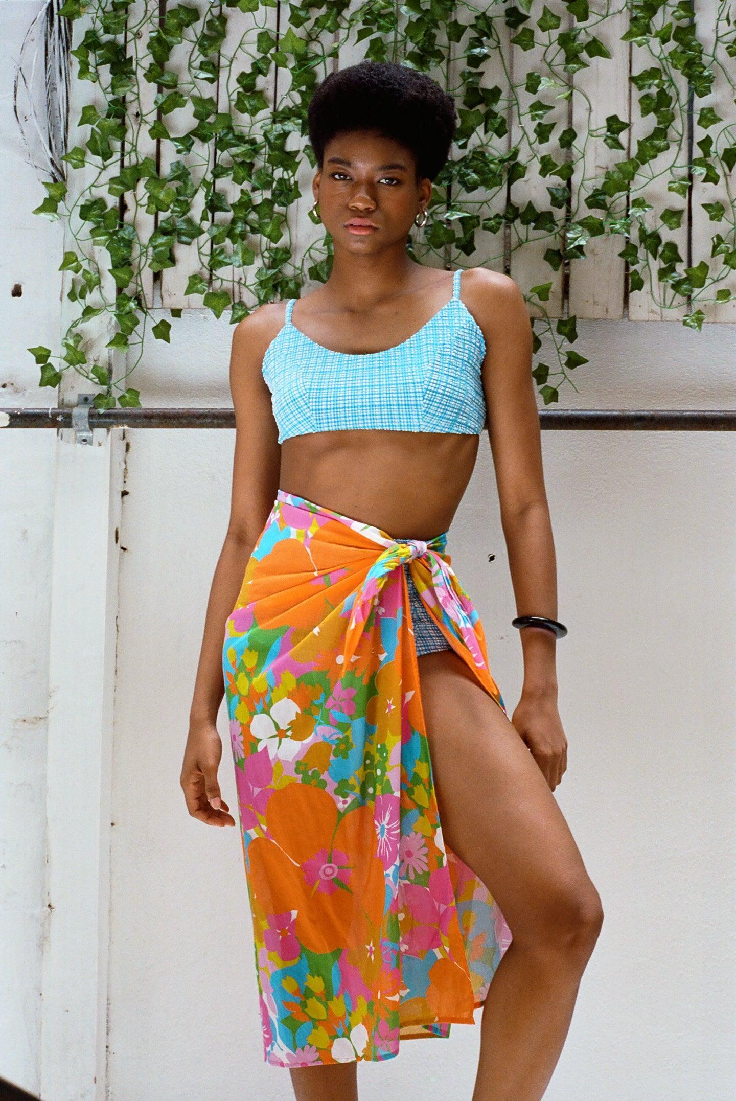 Scoop Bikini Top - Ocean Micro Gingham Product Image
