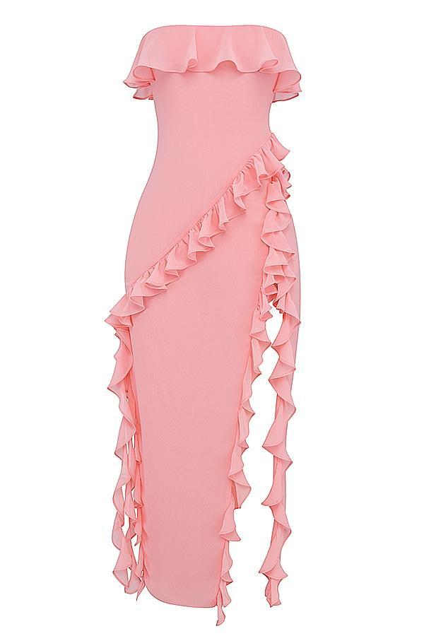 Sarina  apricot ruffle maxi dress Product Image