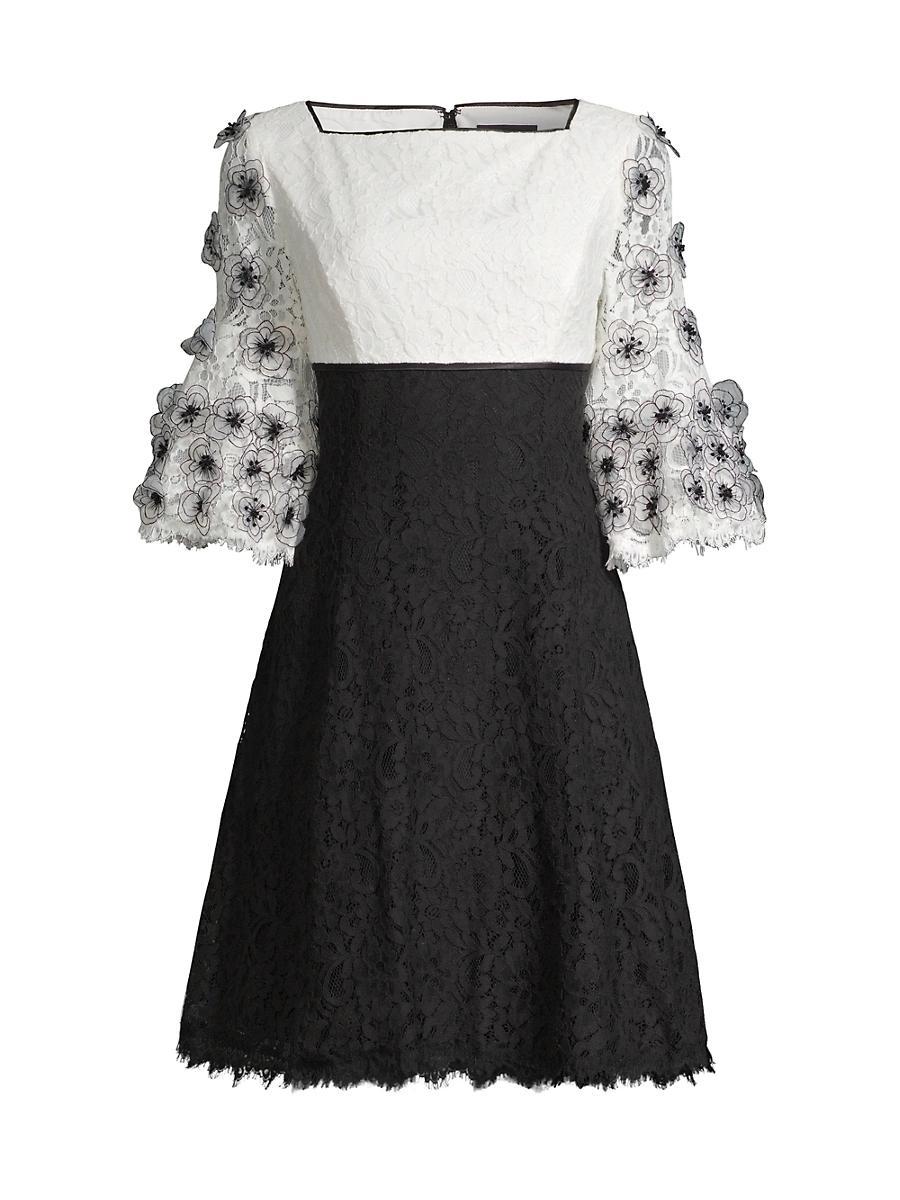 Womens Floral Appliqu Bell-Sleeve Dress Product Image