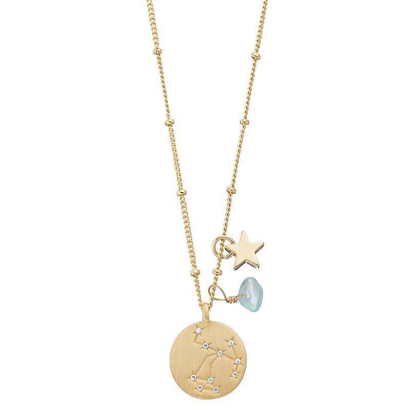 City Luxe Gold Tone Horoscope Cubic Zirconia Disk and Simulated Gemstone Charm Necklace, Women's, Gold Tone Taurus Product Image