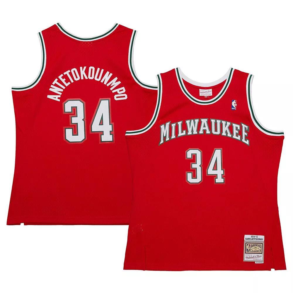 Men's Mitchell & Ness Giannis Antetokounmpo Red Milwaukee Bucks 2014/15 Hardwood Classics Swingman Jersey, Size: 2XL Product Image