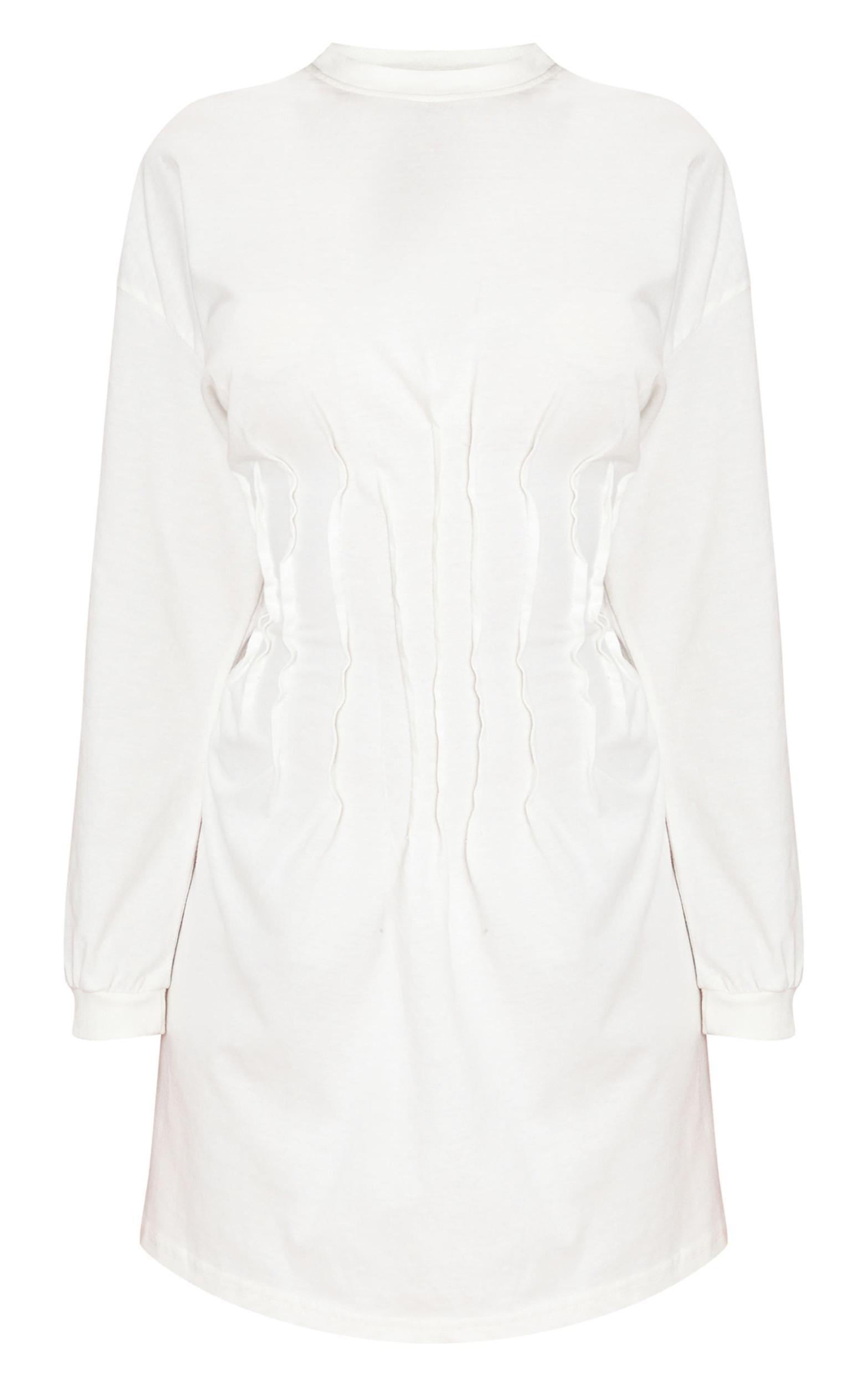 Cream Distressed Seam Detail Slouchy Sweater Dress Product Image