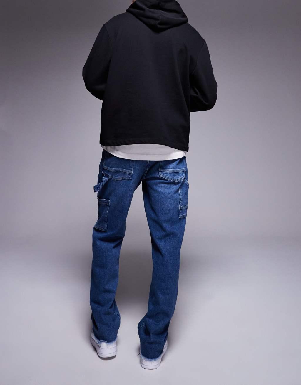 Sixth June carpenter wide leg jeans in dark denim Product Image