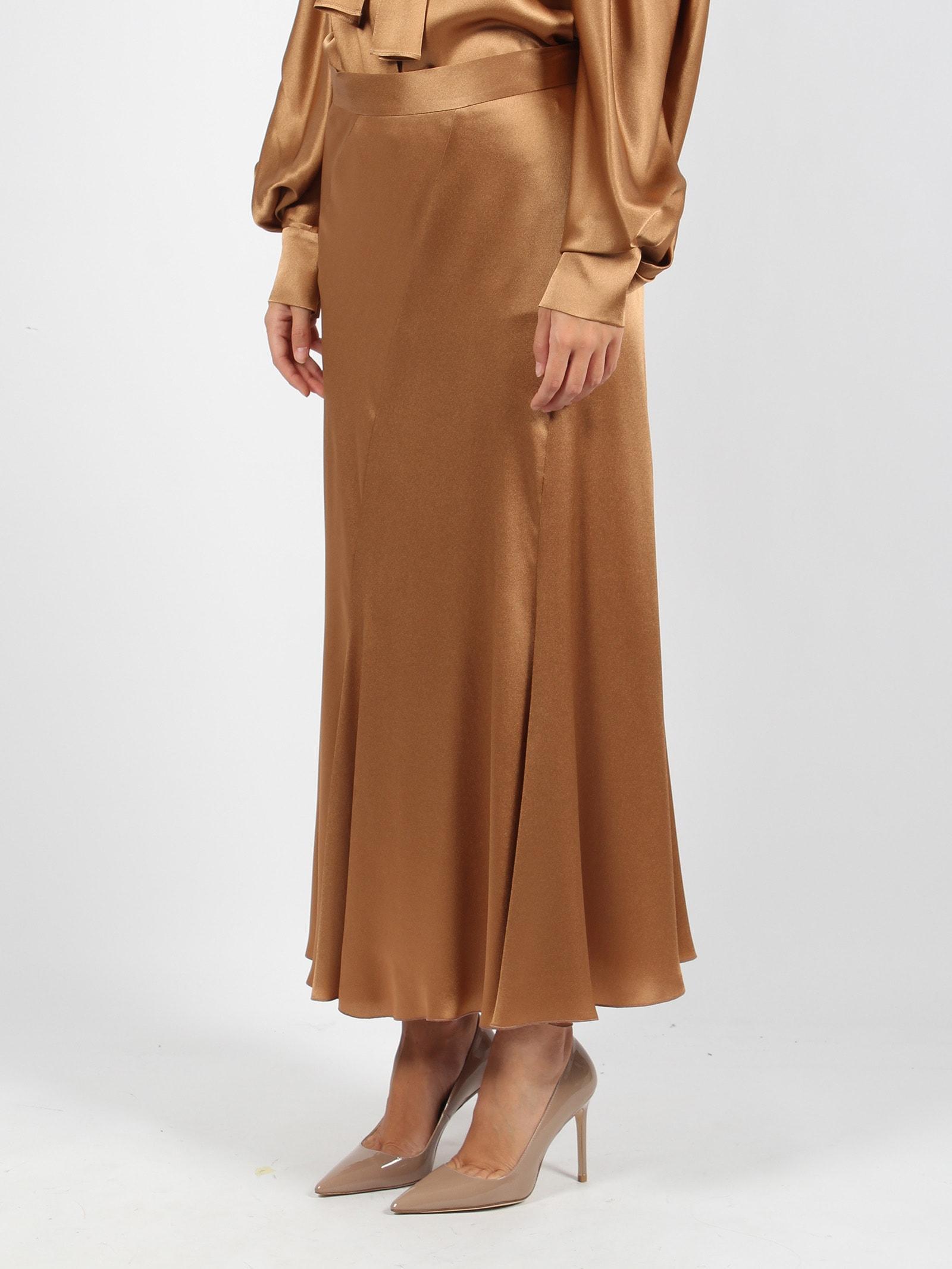 ALBERTA FERRETTI Pleated Satin Skirt In Brown Product Image