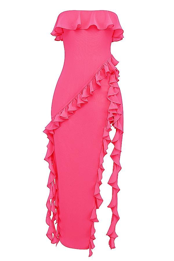 Sarina  fuchsia ruffle maxi dress Product Image