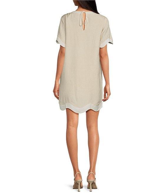 Sugarlips Square Neck Short Sleeve Contrast Trim Scallop Hem Dress Product Image