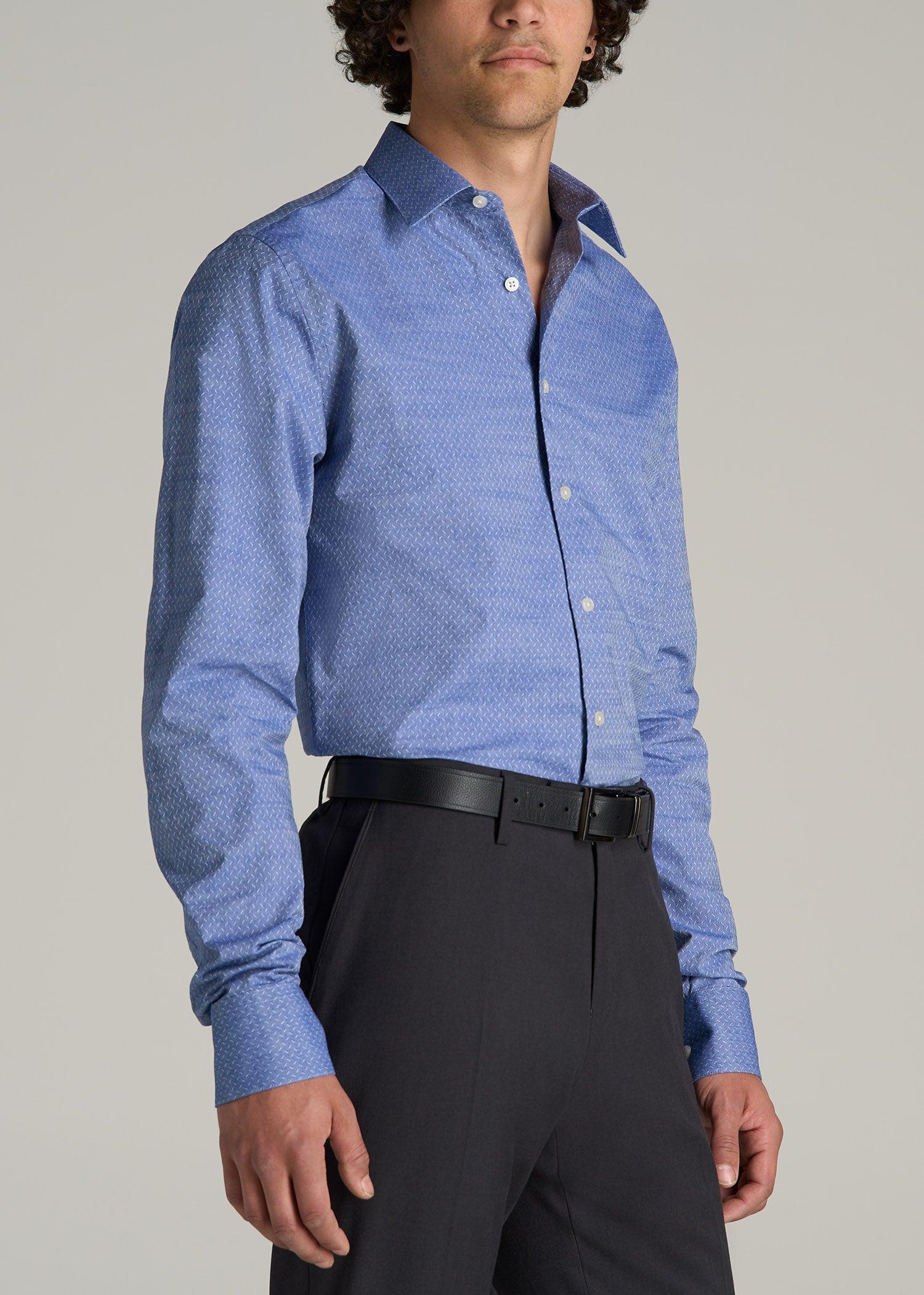 Premium Dress Shirt for Tall Men in Medium Blue Diagonal Product Image