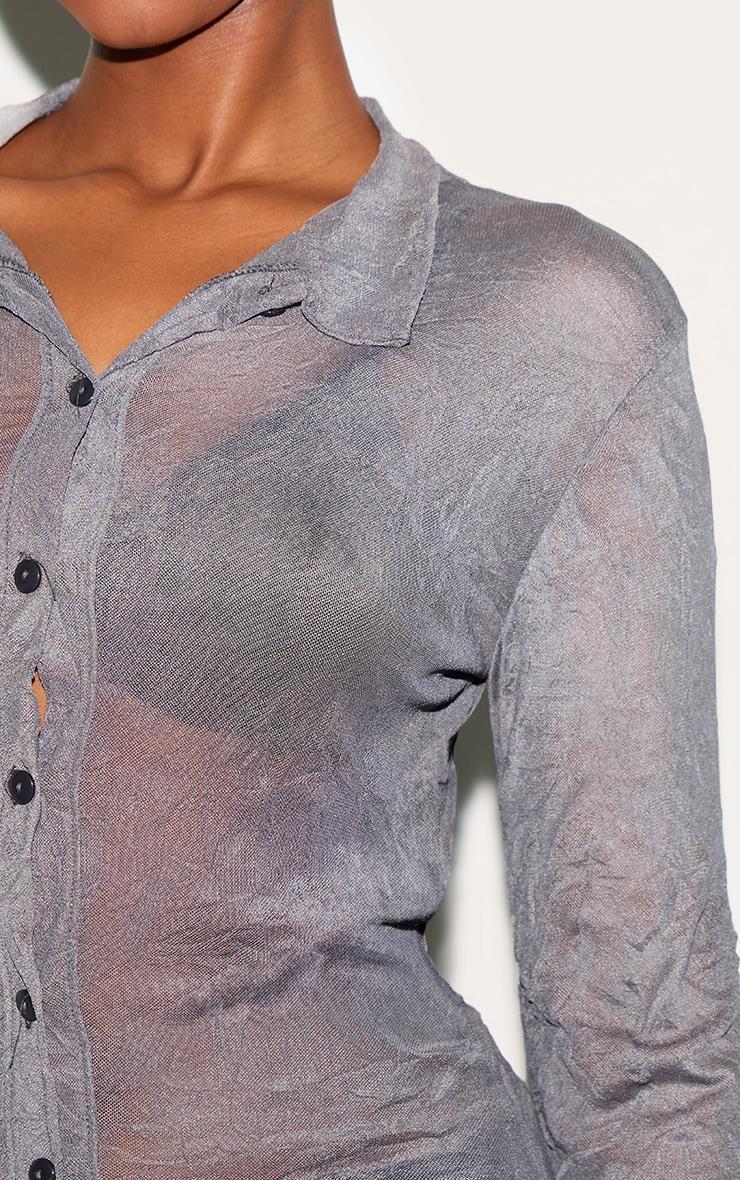 Charcoal Crushed Mesh Long Sleeve Fitted Shirt Product Image