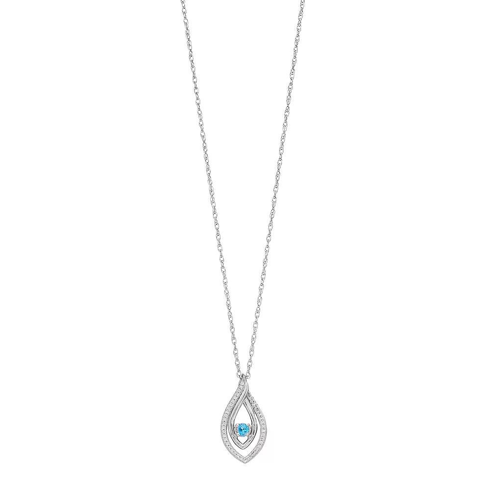 Sterling Silver Blue Topaz & Lab-Created White Sapphire Marquise Pendant, Women's, Size: 18" Product Image