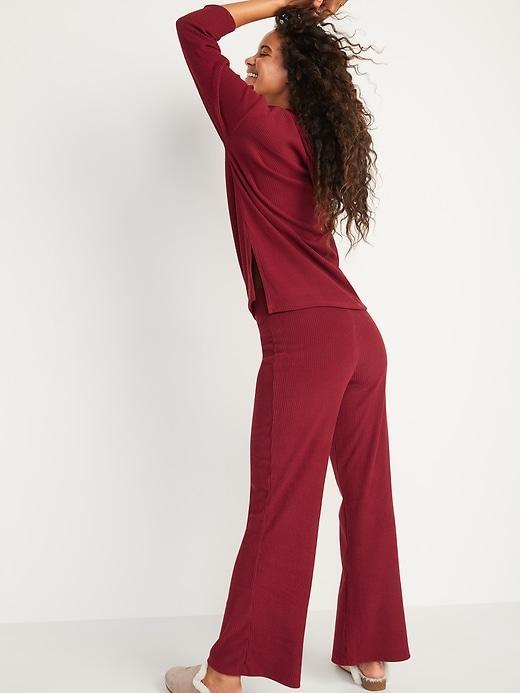 High-Waisted Cozy Rib-Knit Flared Lounge Pants Product Image