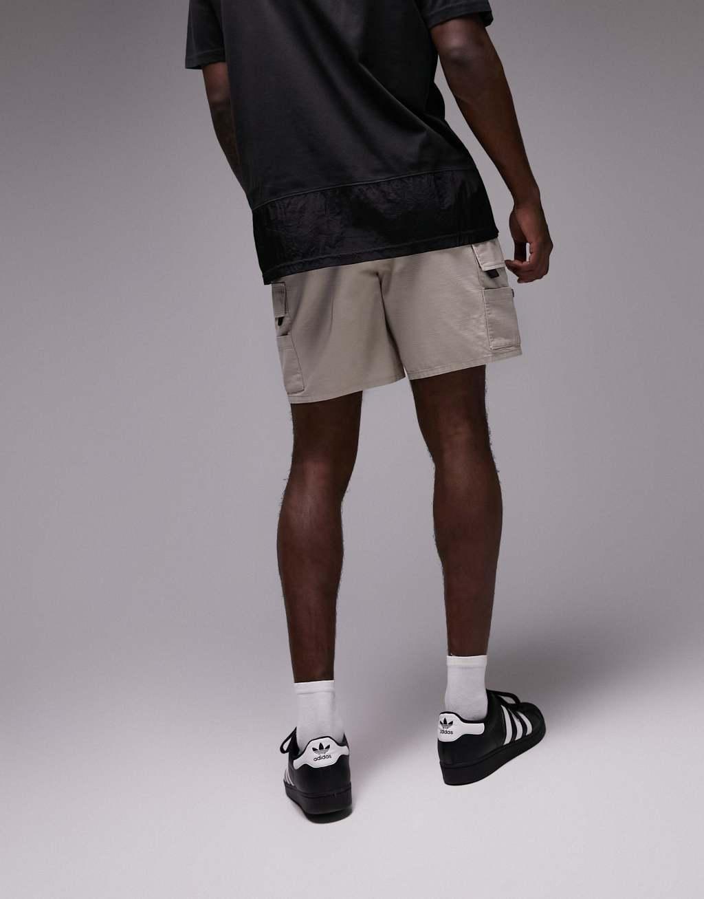 Topman cotton ripstop cargo short in stone  Product Image