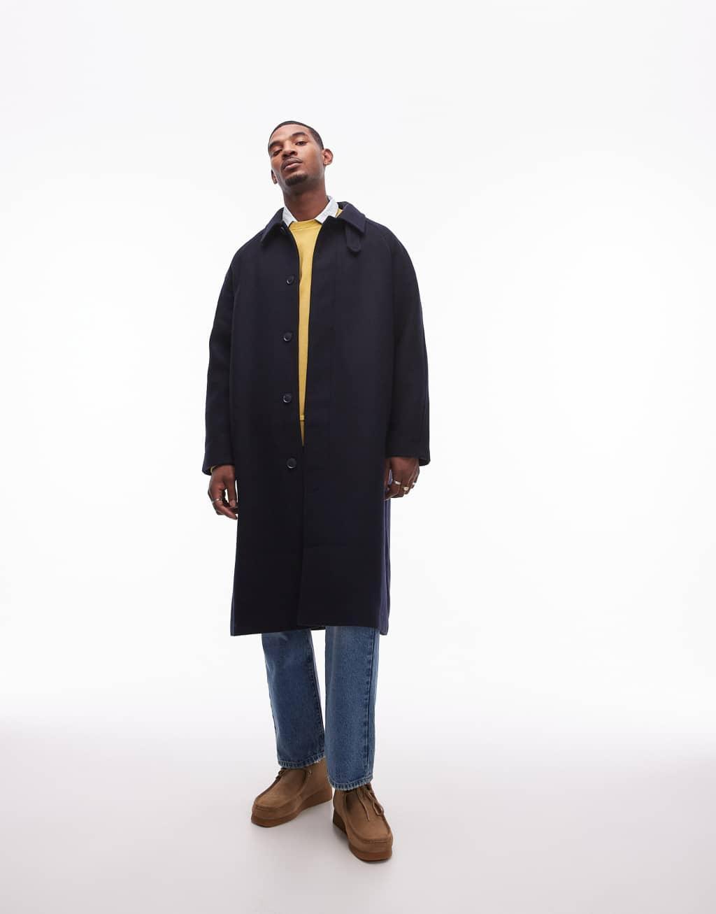 Topman car coat in navy Product Image