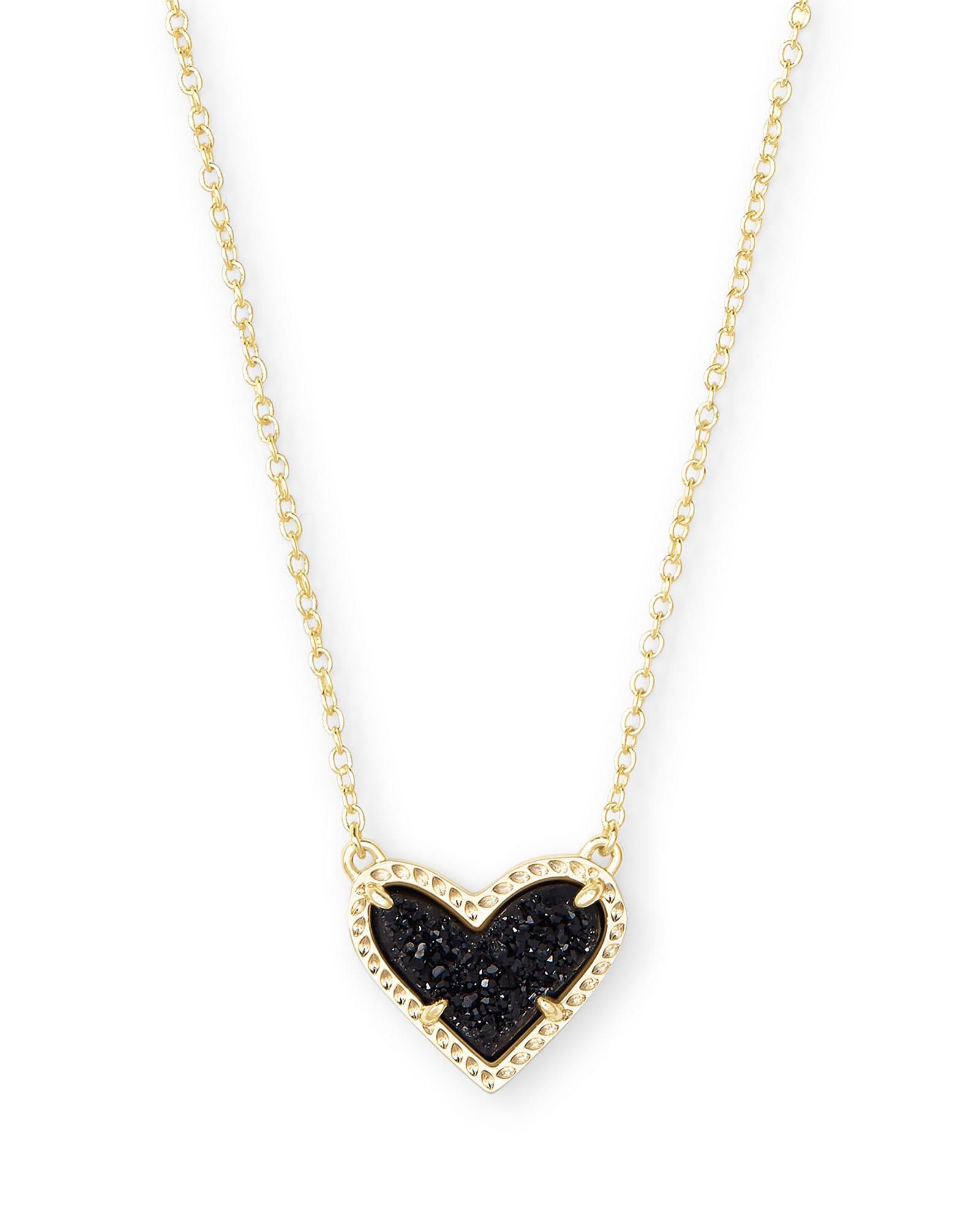 Kendra Scott Ari Heart Gold Pendant Necklace in Black | Drusy Product Image