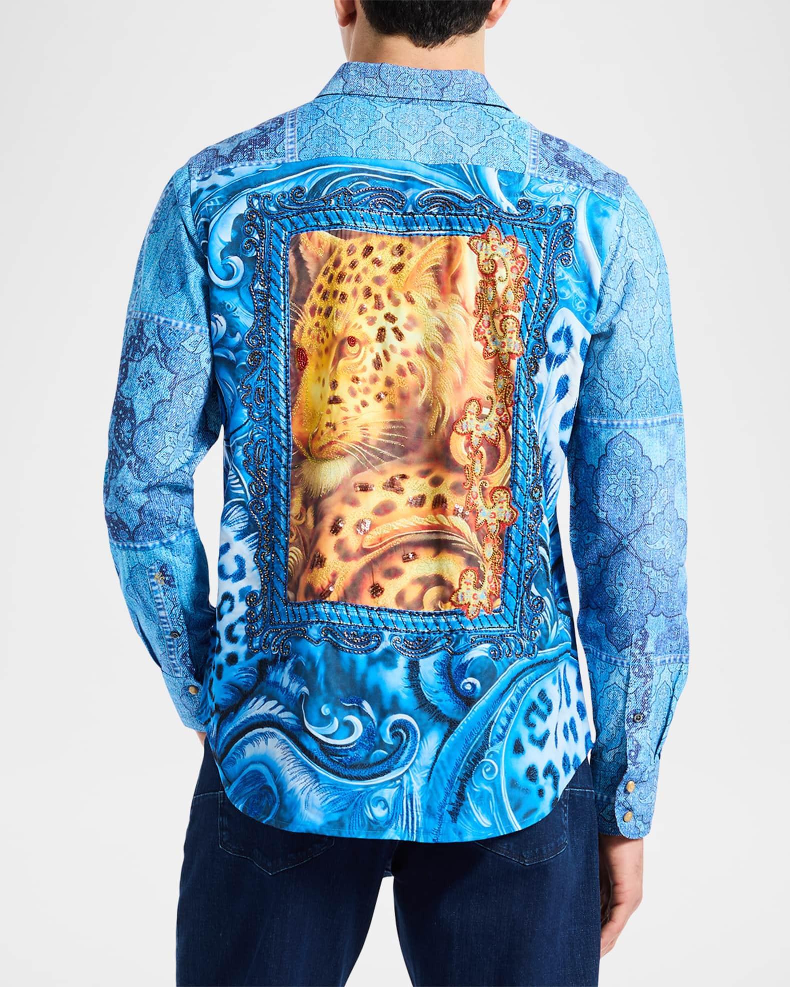 Mens Le Embroidered Printed Button-Front Shirt Product Image