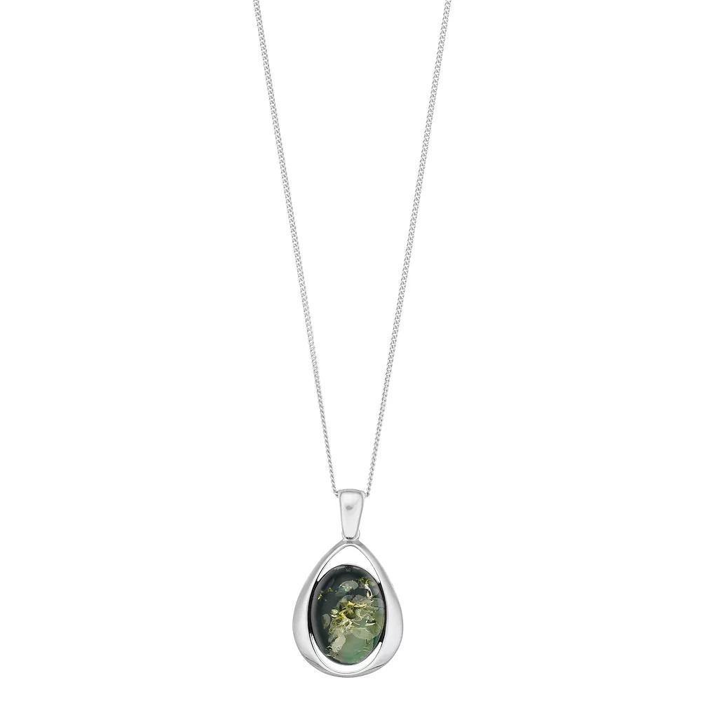 Sterling Silver Green Amber Oval Pendant Necklace, Women's, Size: 18" Product Image