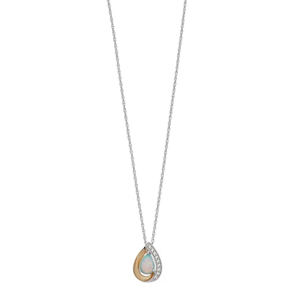 14k Gold Over Silver White Opal Teardrop Necklace, Women's, Size: 18", Two Tone Product Image