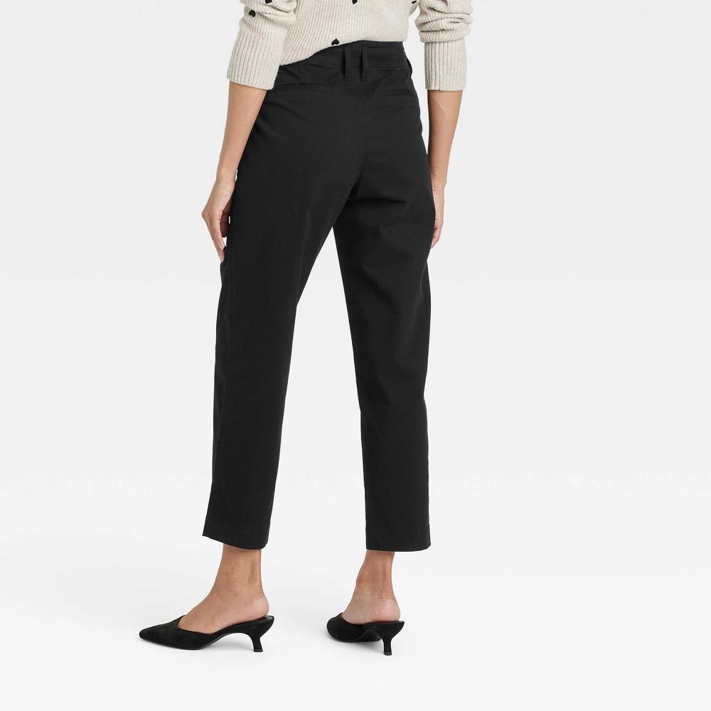 Women's High-Rise Tapered Ankle Chino Pants - A New Day™ Black 2: Cotton-Spandex Blend, Relaxed Fit, 27.5" Inseam Product Image