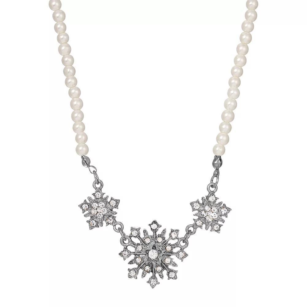 1928 Gold Tone Simulated Pearl & Crystal Starburst Necklace, Womens, Gold White Product Image